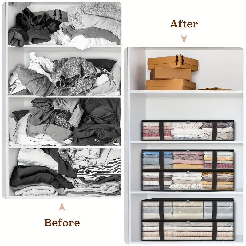 Large Capacity Foldable Storage Bags with Transparent Windows and Handles for Clothes Shoes Bedding Toys