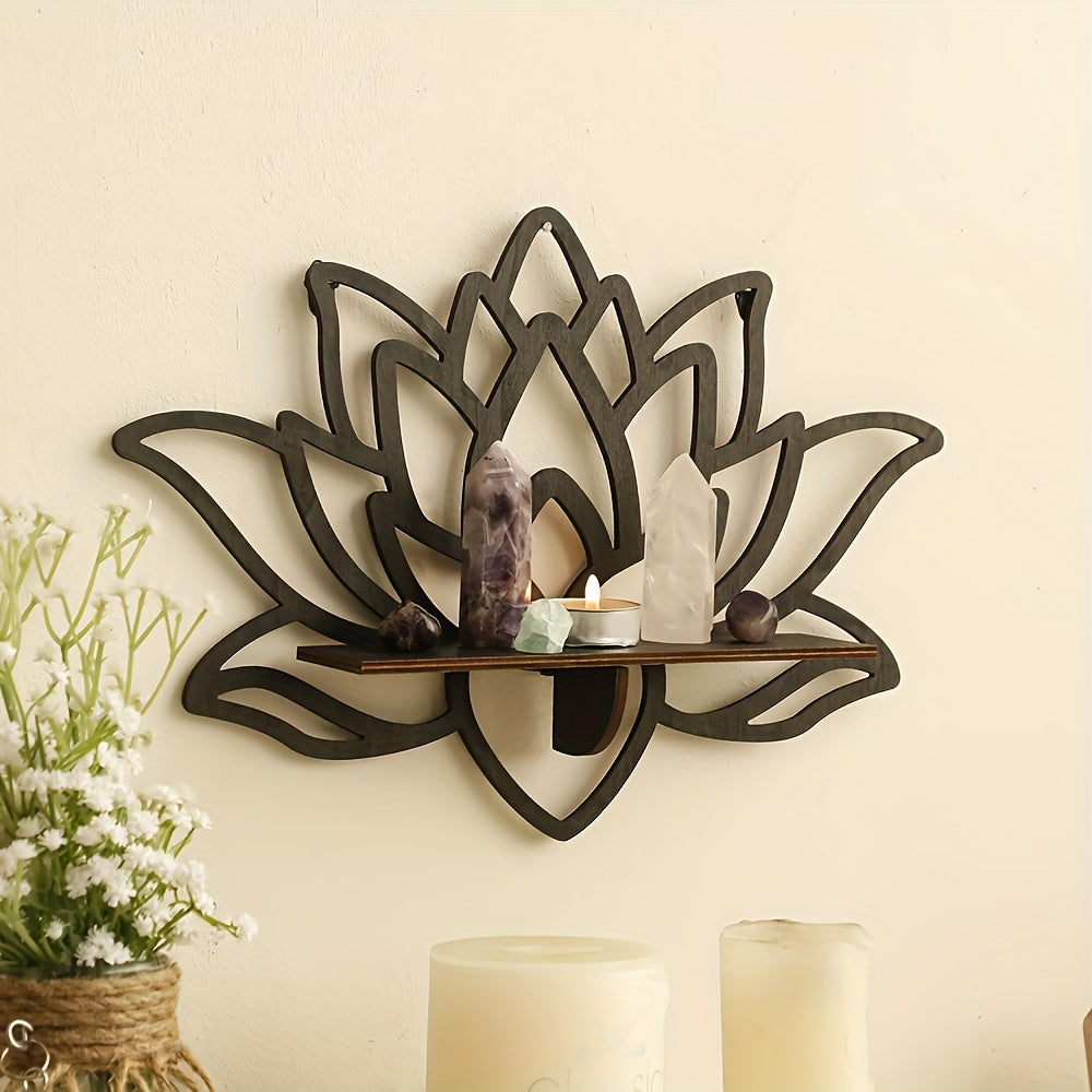 Bohemian Wooden Lotus Wall Shelf Minimalist Room Decor