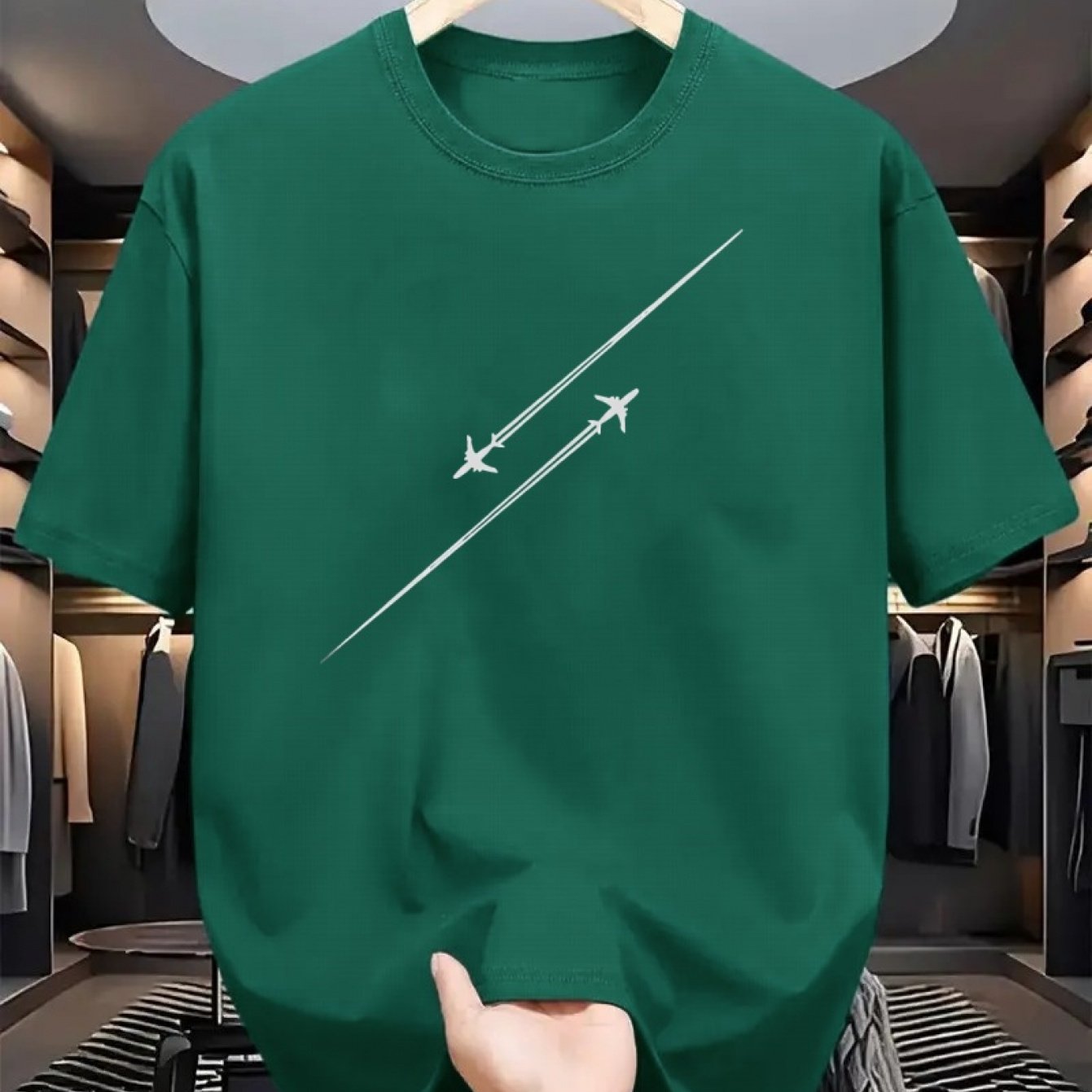 Мужская хлопковая футболка с графикой самолета, круглый вырез, короткий рукав, однотонный цвет, для всех сезонов, повседневная