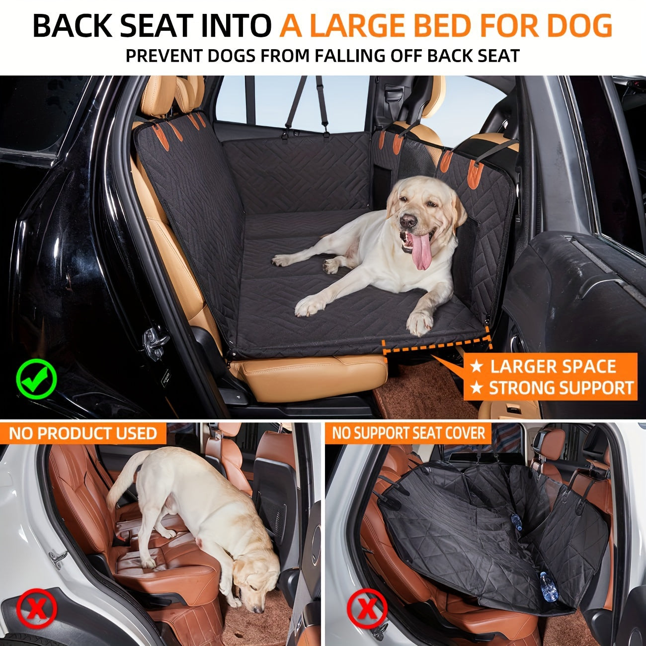 Pet Car Mat with Load-Bearing Support for Dogs Travel Hammock Rear Seat Cushion