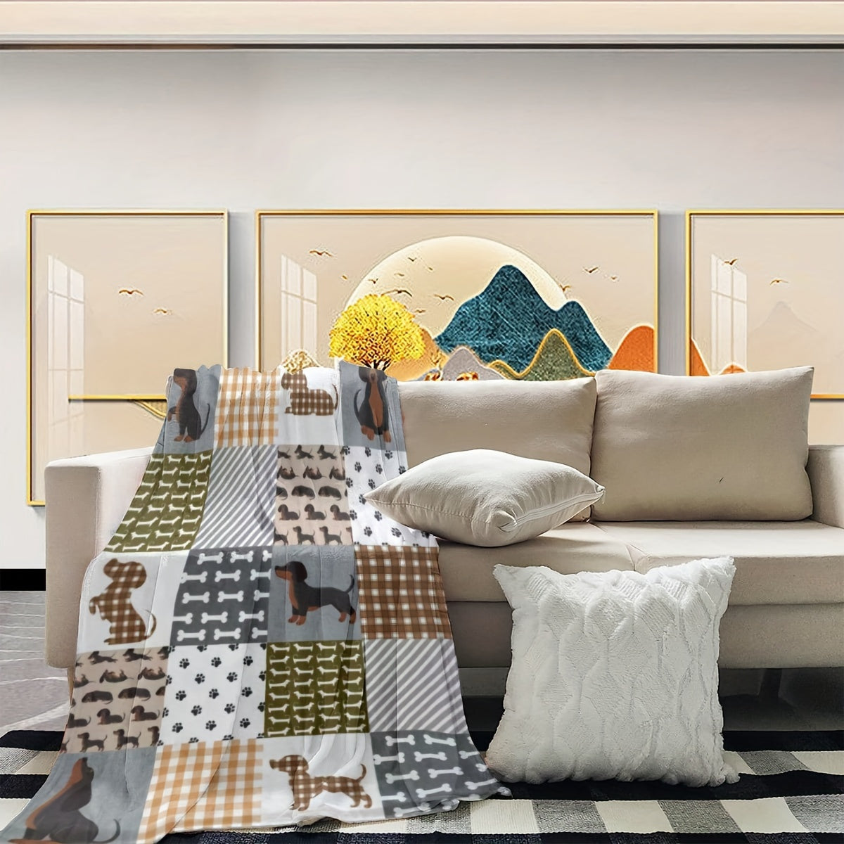 Dachshund Dog Printed Flannel Throw Blanket Cozy Lightweight All-Season Pet Gift for Bed Sofa Chair