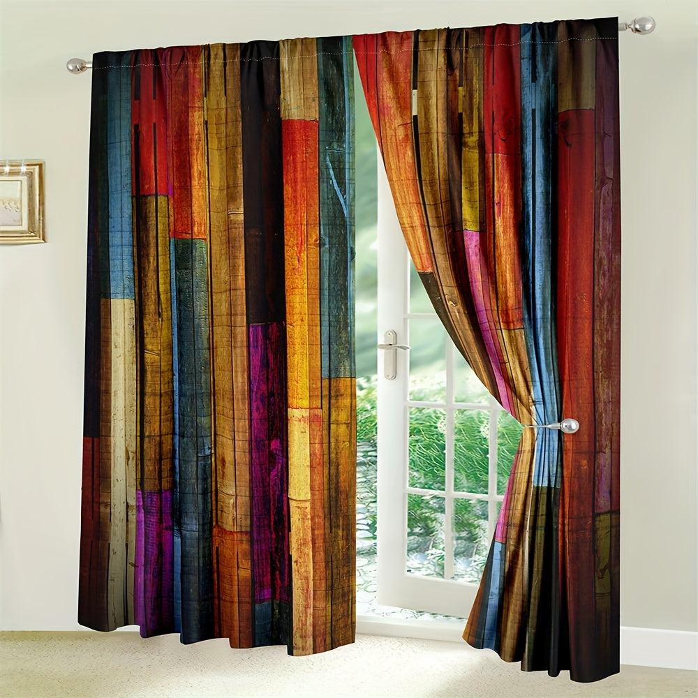 Polyester Curtains Rustic Western Style Colorful Painted Designs Vintage Barn Door Print