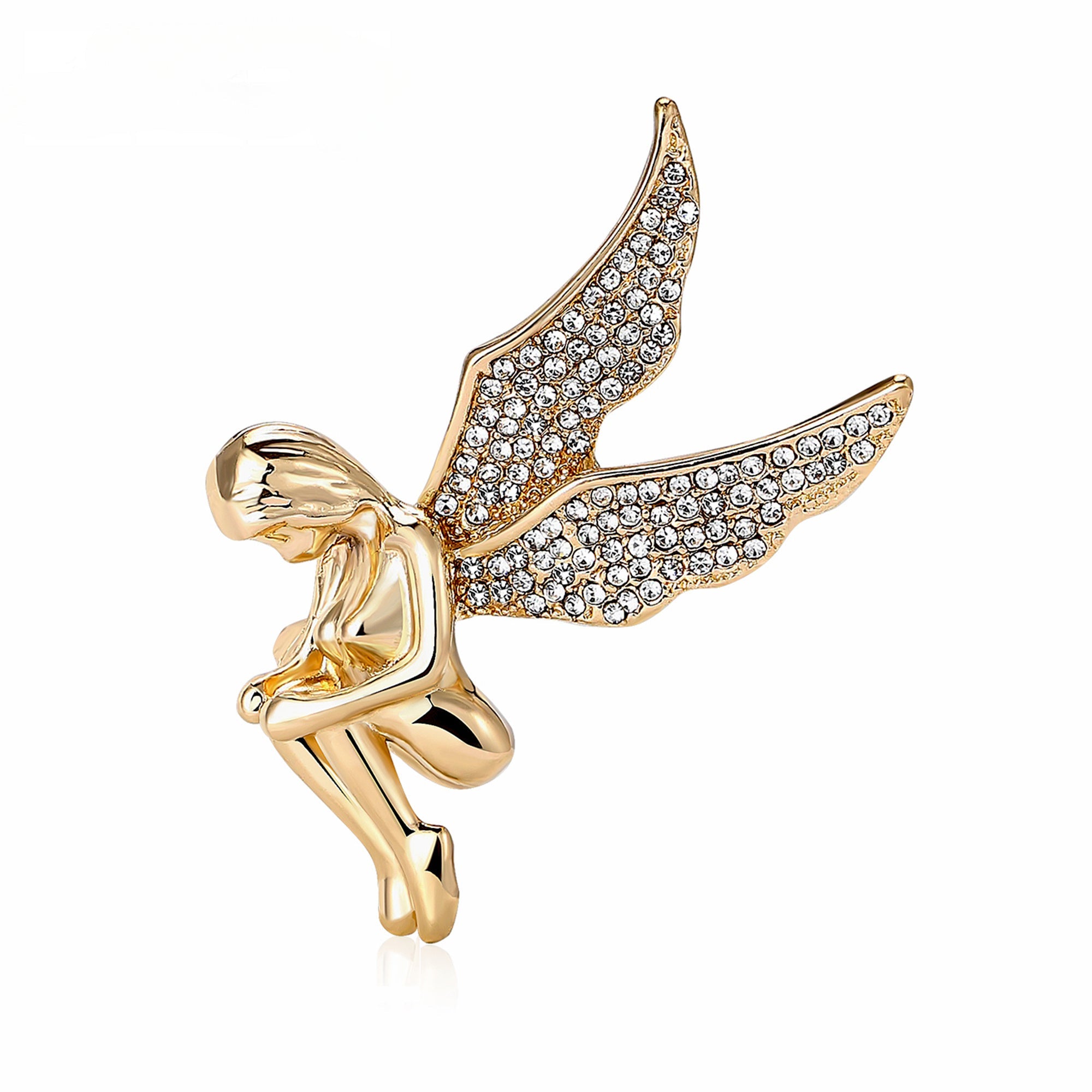 Women's Rhinestone Angel Embossed Alloy Brooch Stylish Lapel Pin