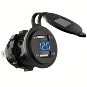 Dual USB Car Charger with Voltmeter for Boats and Motorcycles Black