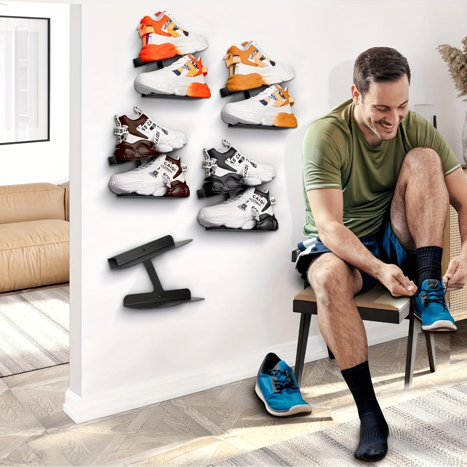 Durable Wall-Mounted Floating Shoe Shelf H-Type Display for Sneakers and Showrooms