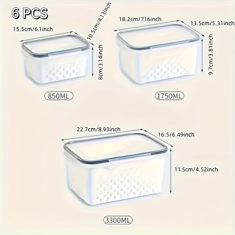 4/6 Pcs BPA-Free Polypropylene Refrigerator Organizer Sets with Removable Drain Basket