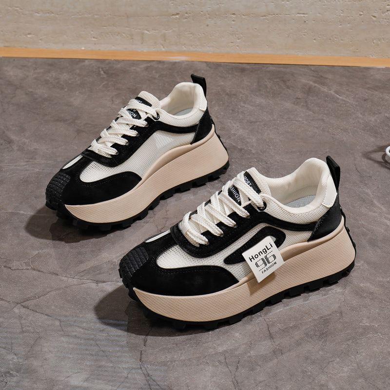 Women's Breathable Lightweight Chunky Sneakers Casual Low-Top Shoes Black White