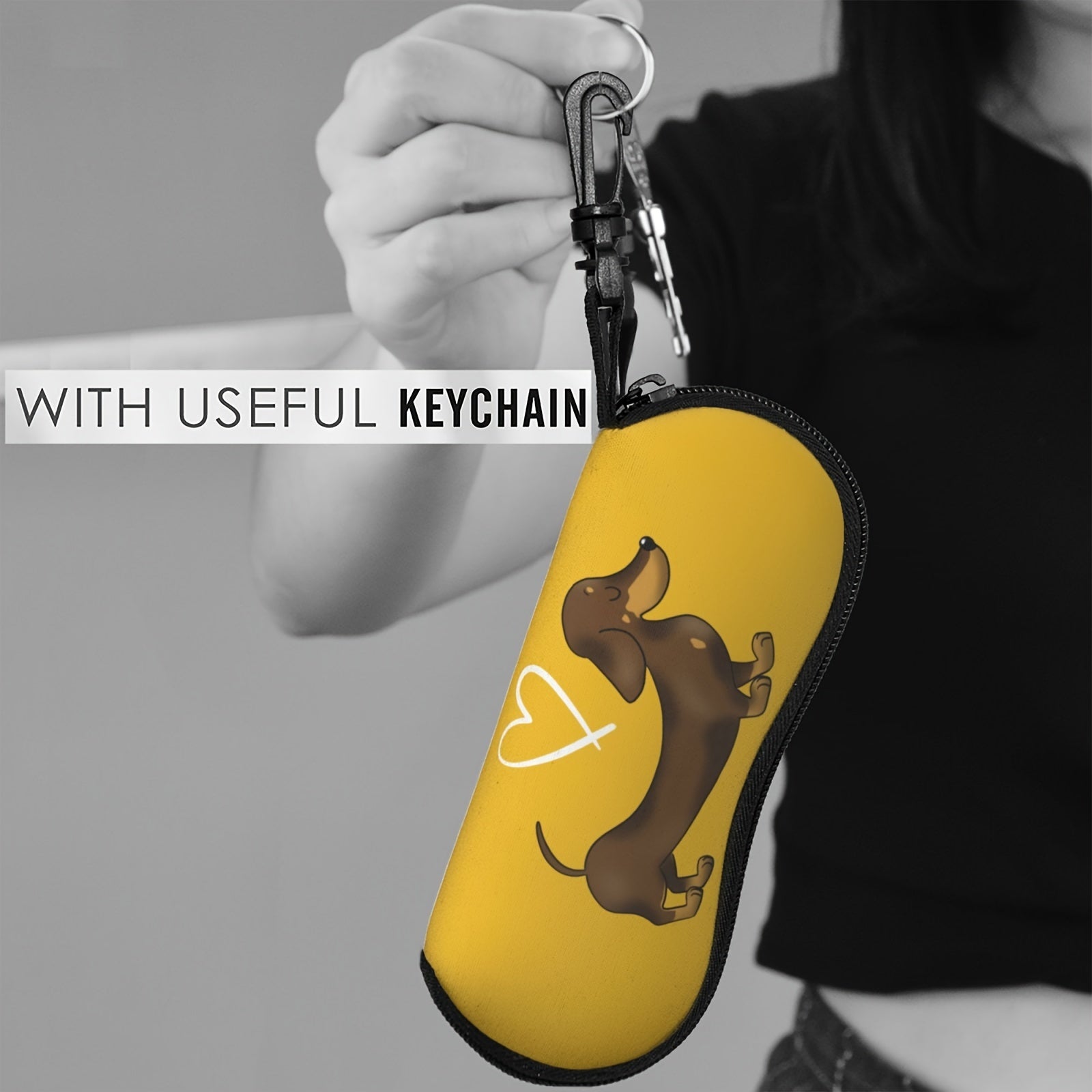 Neoprene Glasses Case with Dachshund Print Portable Eyewear Holder for Travel and Sports
