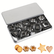 Set of 30 Stainless Steel Geometric Cookie Cutters for Baking and Pastries