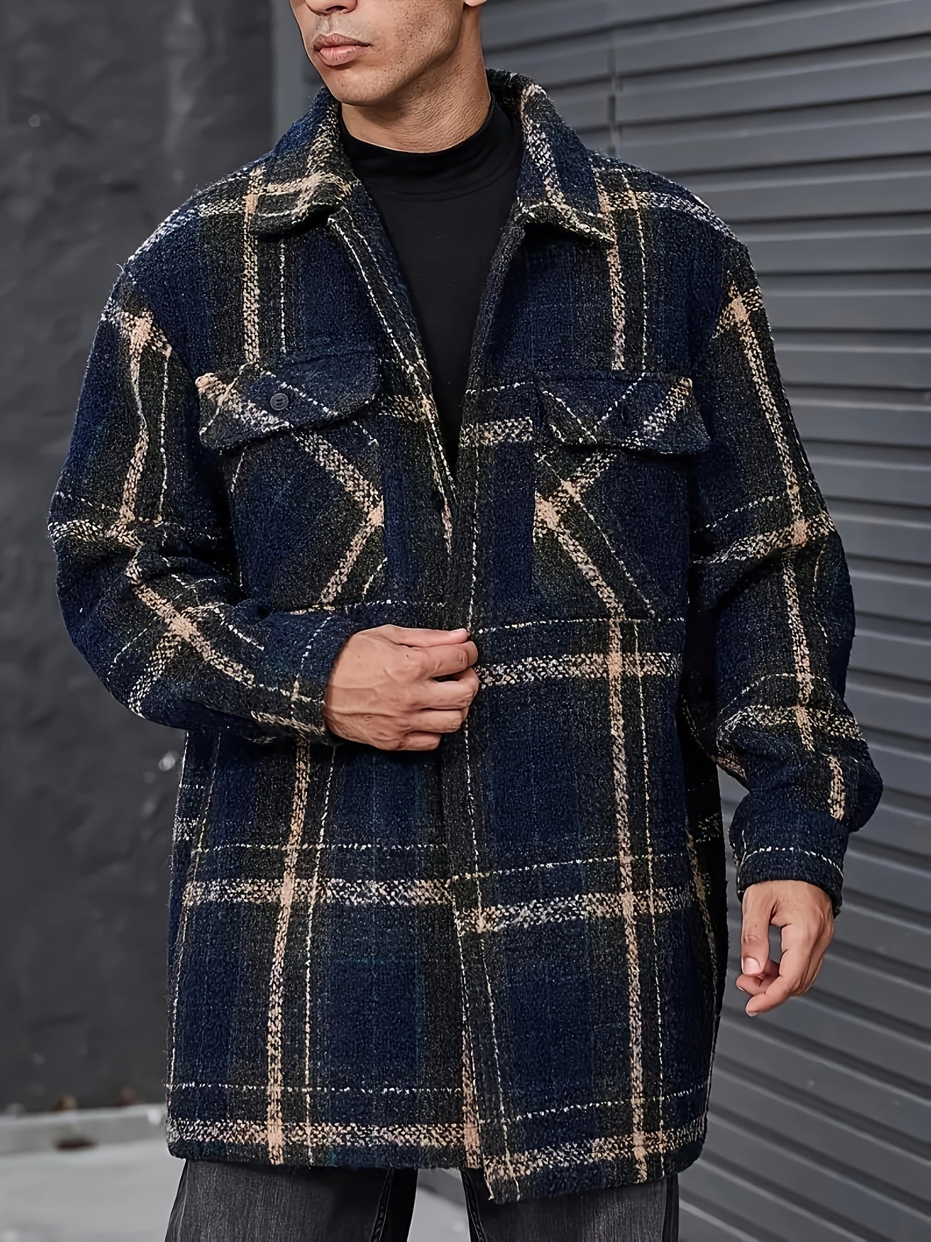 Plus Size Men's Plaid Jacquard Jacket Fall Winter Casual Work