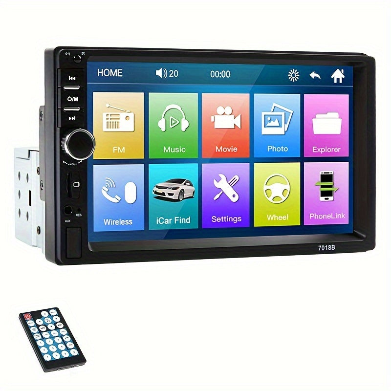 Radio de coche con pantalla táctil de 7 pulgadas, multimedia inalámbrico, FM, Aux, USB, MirrorLink, cámara trasera, control en el volante