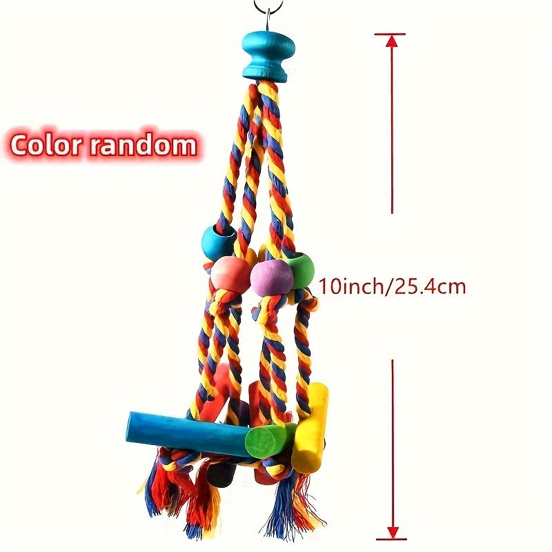 Colorful Wooden Bird Swing Toy with Bell for Small Birds Finches Budgies Conures Lovebirds