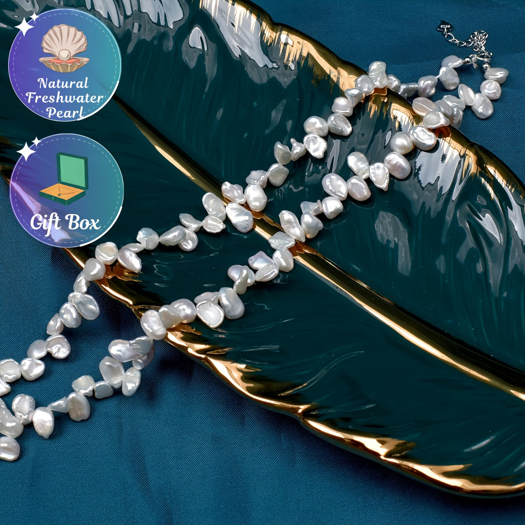 Freshwater Pearl Necklace for Women with Petal Design Lariat Chain Gift Box