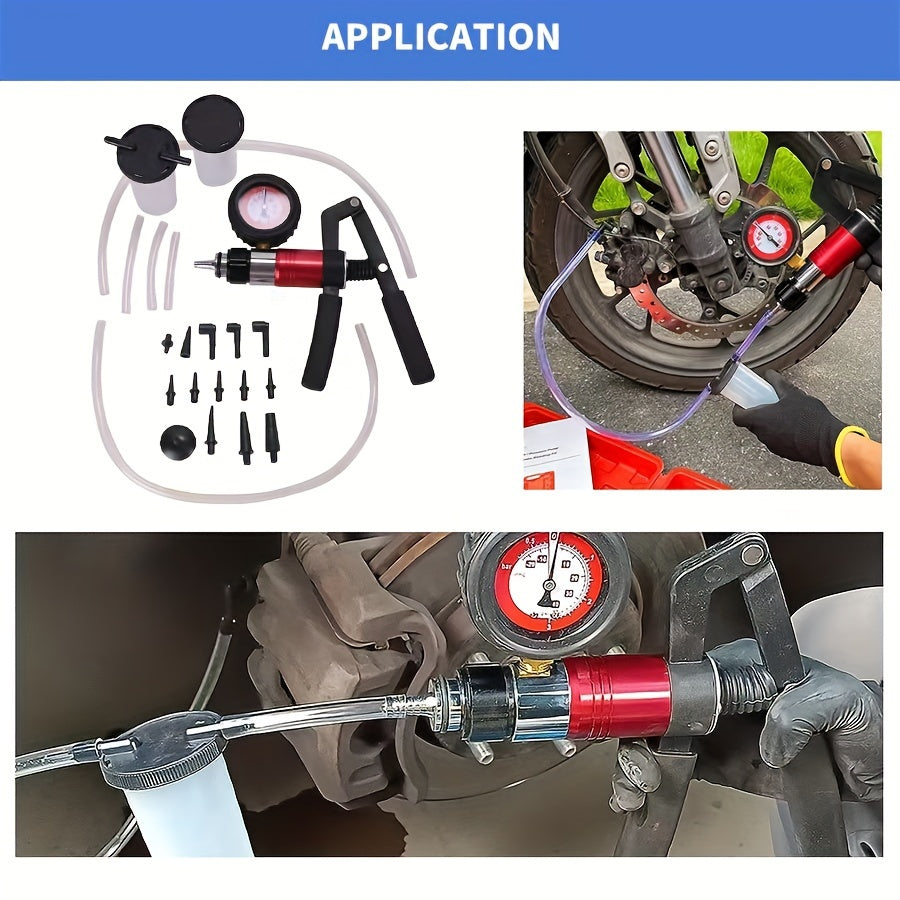 22 dona Qoʻlda vakuum pompasi bilan tormoz suyuqligini almashtirish uchun asboblar toʻplami, suyuqlikni chiqarish quroli bilan