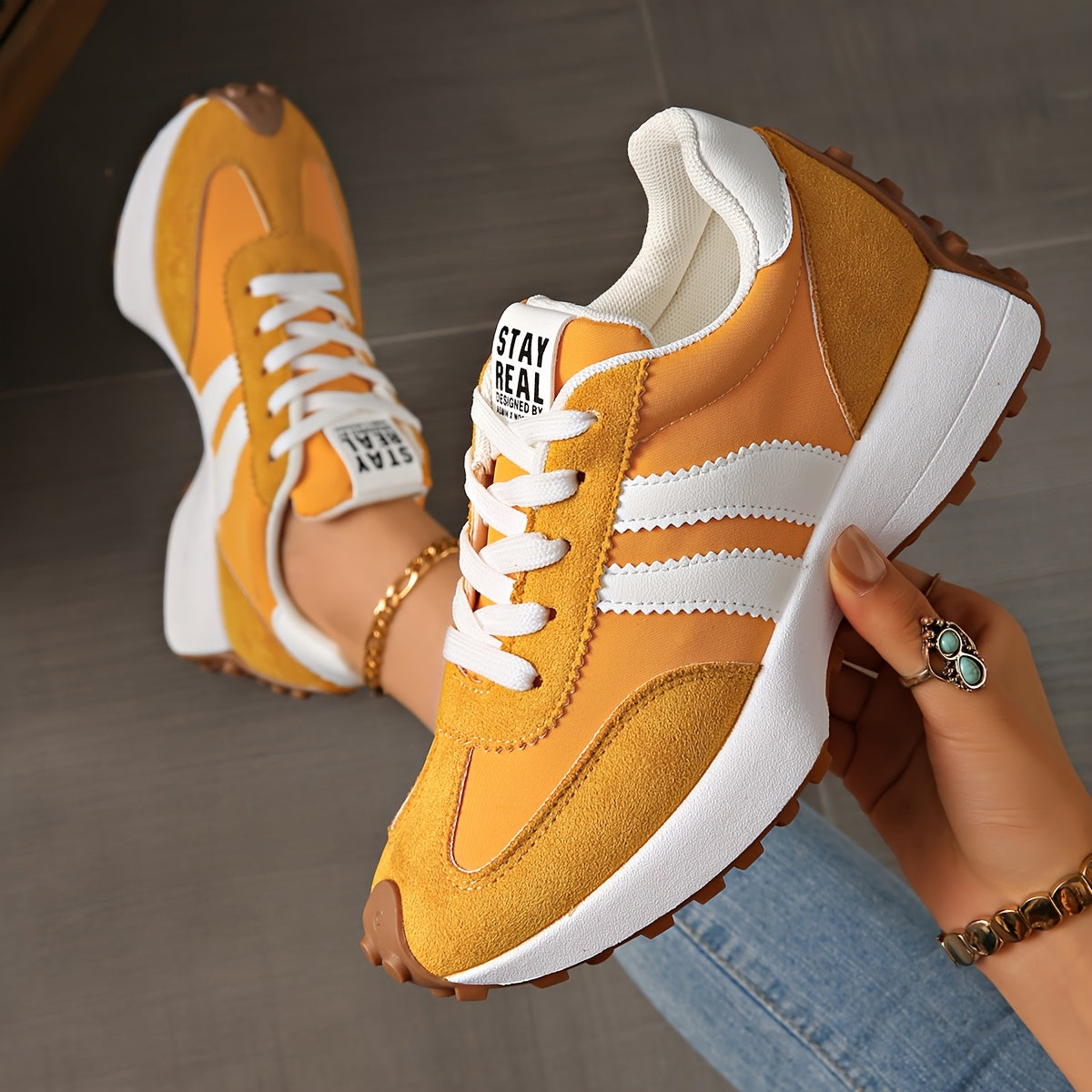 Women'S Retro Chunky Platform Sneakers Synthetic Cover Flannel Upper Brown Fabric Insole
