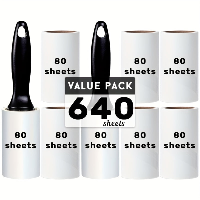 Black Handle Lint Roller with Extra Sticky Sheets for Pet Hair Removal 640/320/160 Sheets