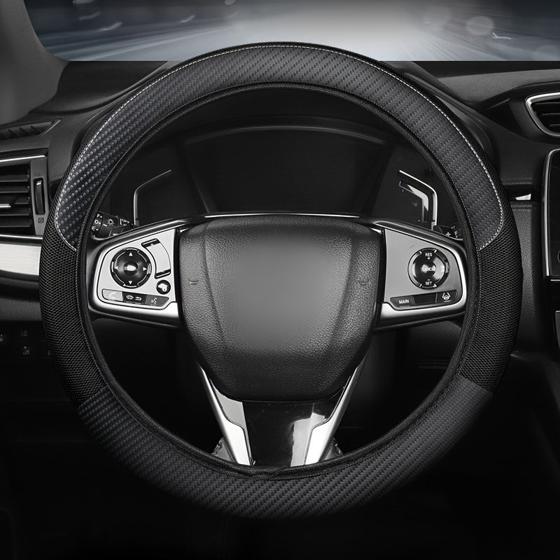 Universal Faux Leather Steering Wheel Cover Mesh Carbon Fiber Breathable Non-Slip All-Season