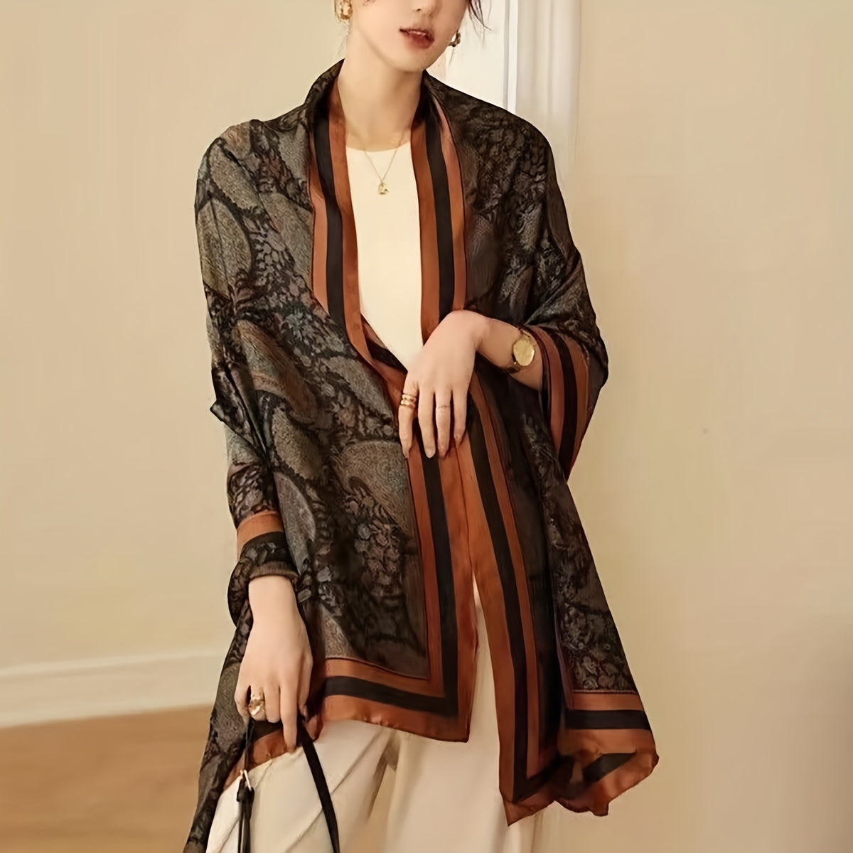 Paisley chopilgan sharf, ayollar uchun sun'iy ipak shalvar, kundalik tashqarida sayohat qilish, plyaj uchun yopishqoq