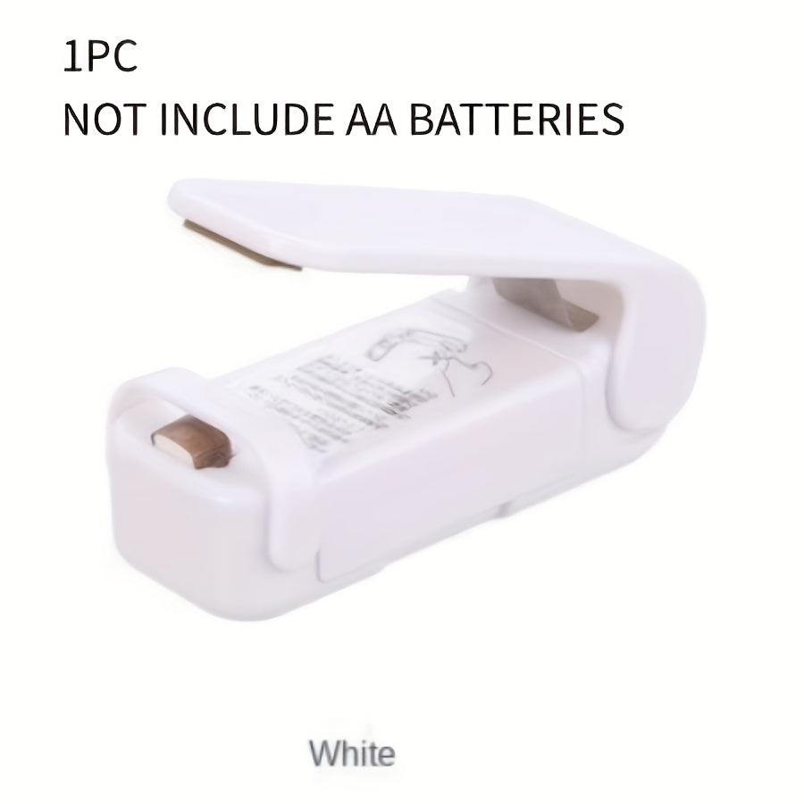 Plastik paketlar uchun portativ mini yopishtiruvchi mashina, atıştırmalık paketlash uchun ideal. Oq, qo'lda, batareyali. Batareyalar kiritilmagan.