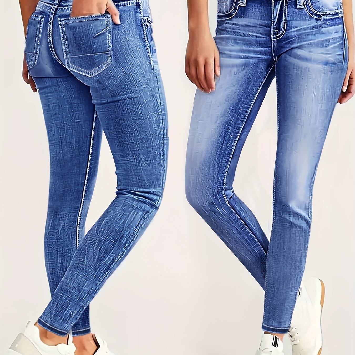 Plus o'lchamli ayollar uchun yuqori belli elastik denim jinsi ko'k vintage buzilgan