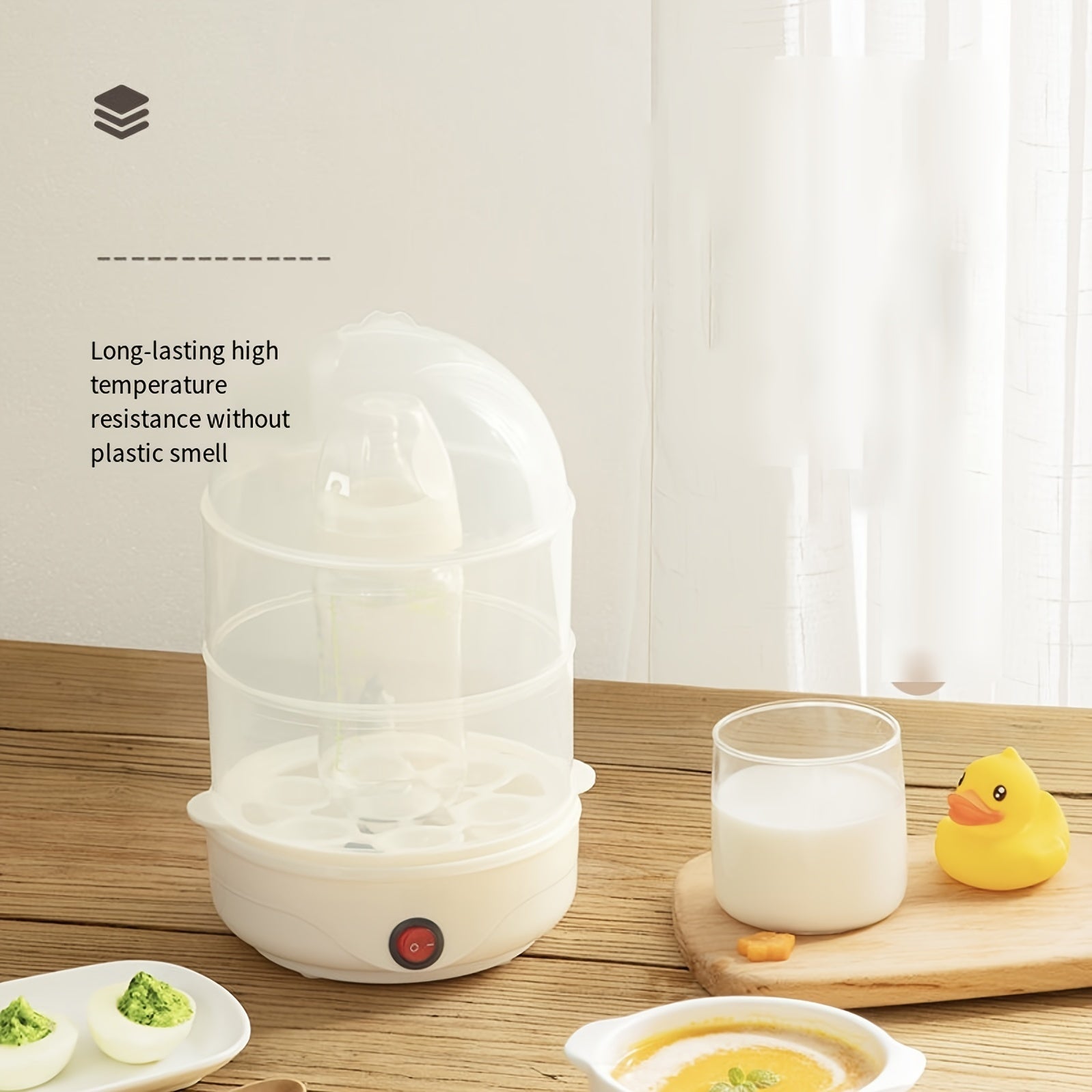 Avtomatik bug'lash va qaynatish funksiyalari, quvvat uzilishi himoyasi va joyni tejovchi dizayni bilan qulay ko'p funktsiyali tuxum pishirgich, tez va sog'lom pishirish uchun.