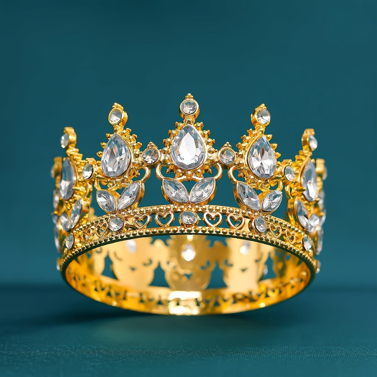 Bridal Tiara Gold Water Diamond Flower Full Circle Wedding Headpiece