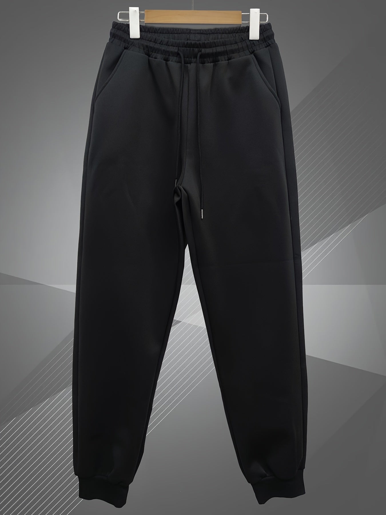 Men's Black Polyester Bomber Jacket and Jogging Pants Set with Letter Embroidery