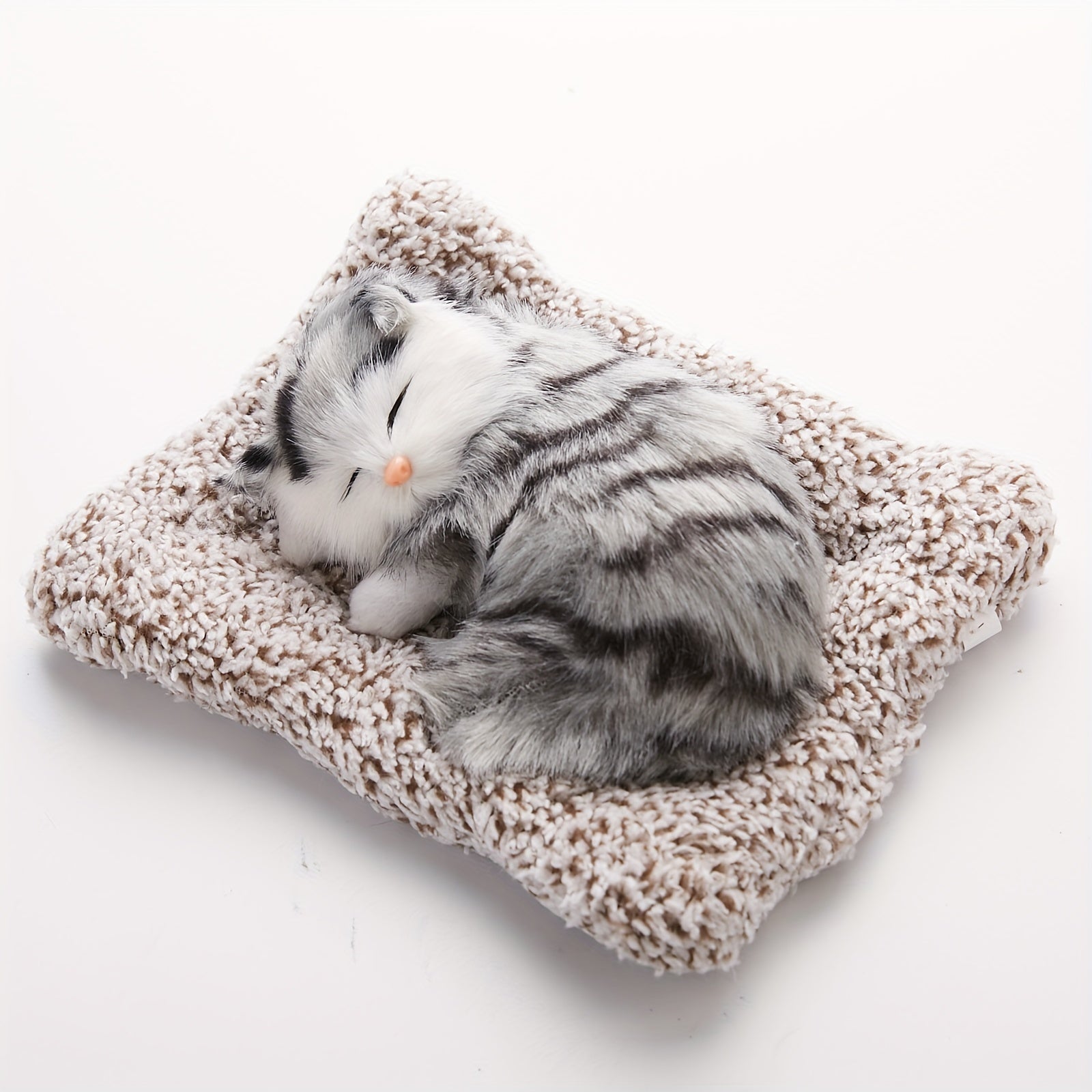 Fluffy Faux Fur Sleeping Cat Figurine for Ages 3+ in Mixed Color