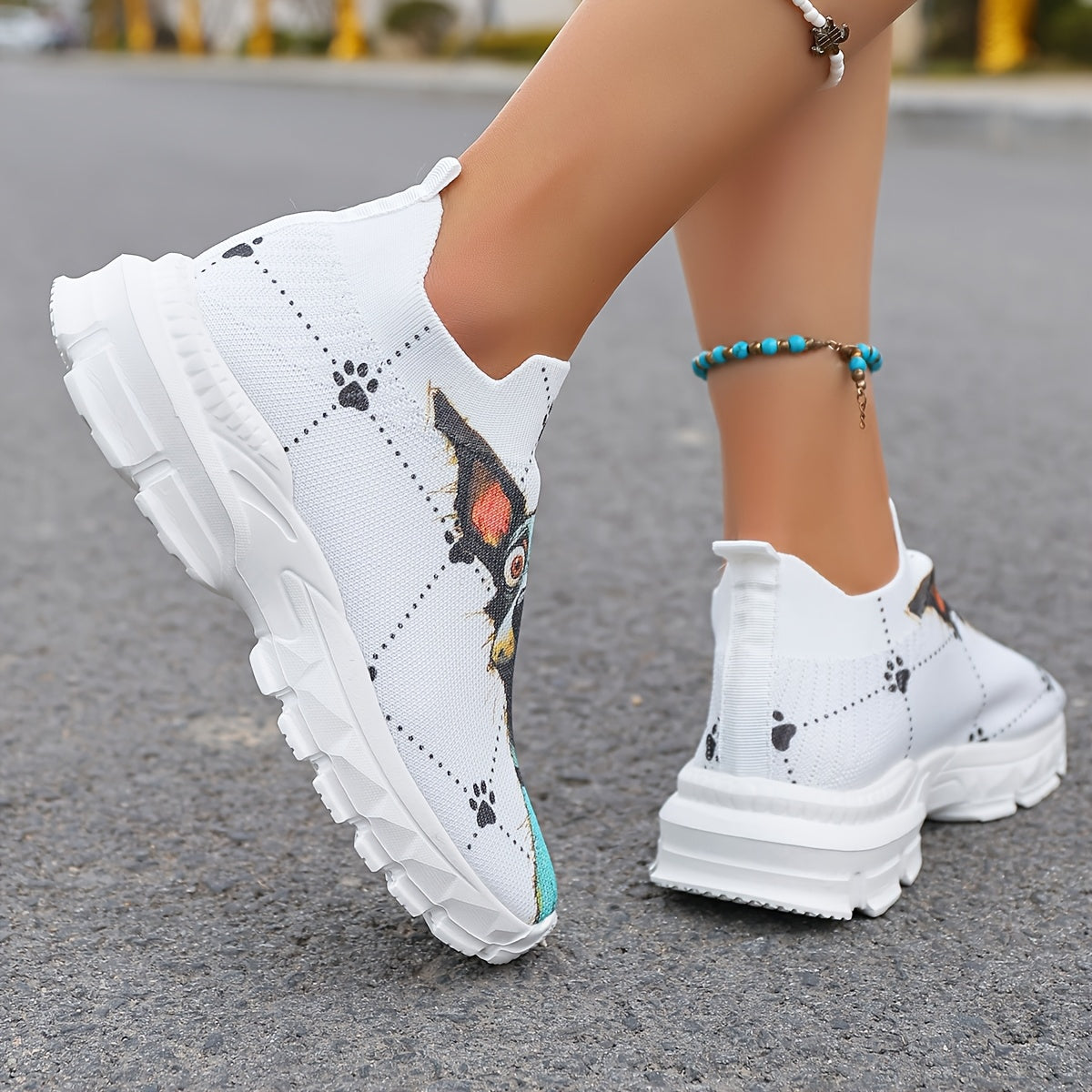 Women's Casual Sneakers with Puppy Print Lightweight Breathable Fabric