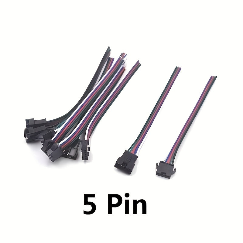 5 Sets of 15cm JST SM Male to Female LED Strip Light Connectors 2P 3P 4P 5P 6P