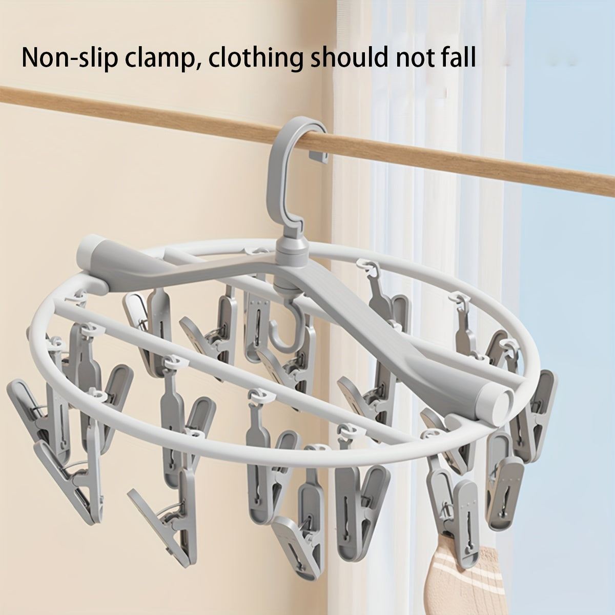 Multi-Functional Sock Hanger with Clothespins Foldable Underwear Drying Rack Windproof Hook