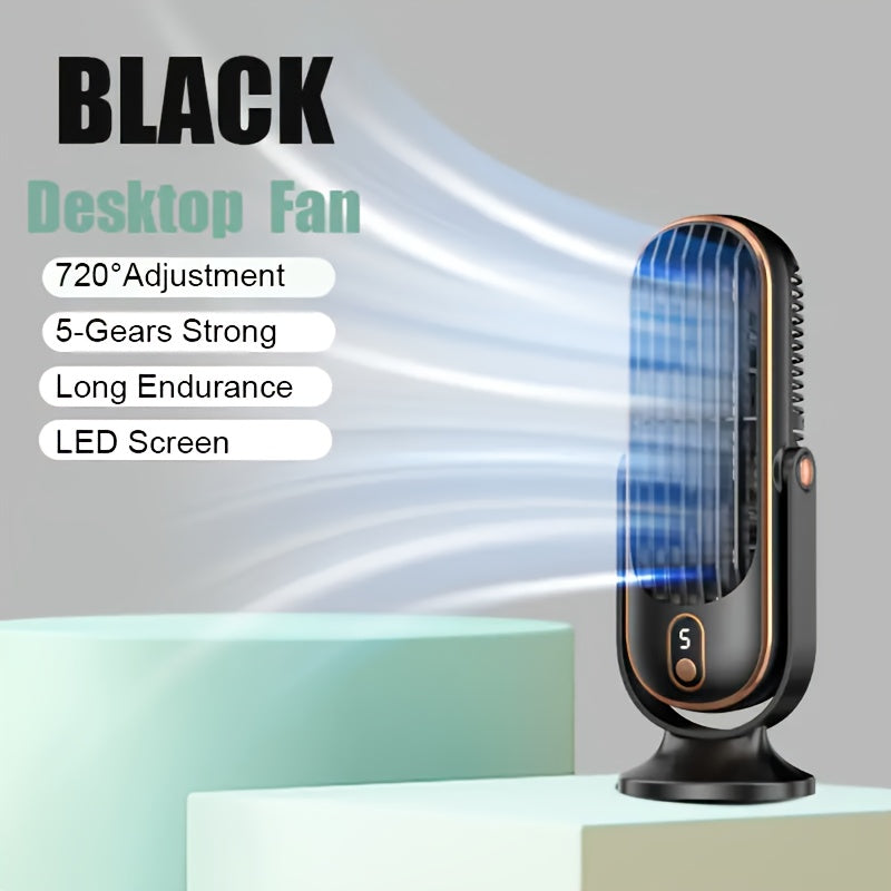 Portable RV Fan with LED Display, 5 Speeds, USB Rechargeable, Quiet Personal Cooling Fan for Home Office Bedroom Camping