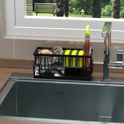 Organizador de fregadero de cocina con barra para toallas, bandeja de goteo y escurridor de grifo