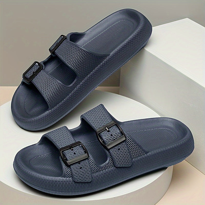 Men's Black EVA Slides with Buckle Non-Slip Casual Flat Sandals All-Season