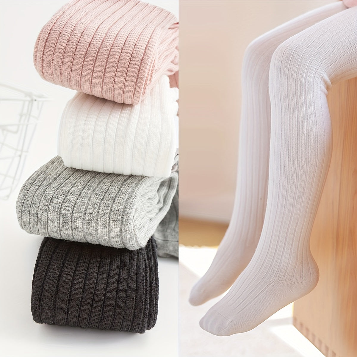 Girls Spring Autumn Floral Leggings Soft Knit Stretchy Solid Color with Striped Design