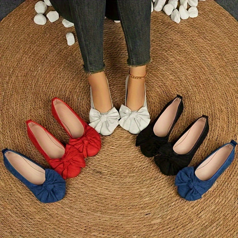 Women's Flannel Bow-Knot Flats Comfortable Slip-On Round Toe Shoes