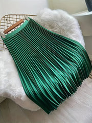 Elegant Solid Color Pleated Polyester Skirt for Spring and Fall
