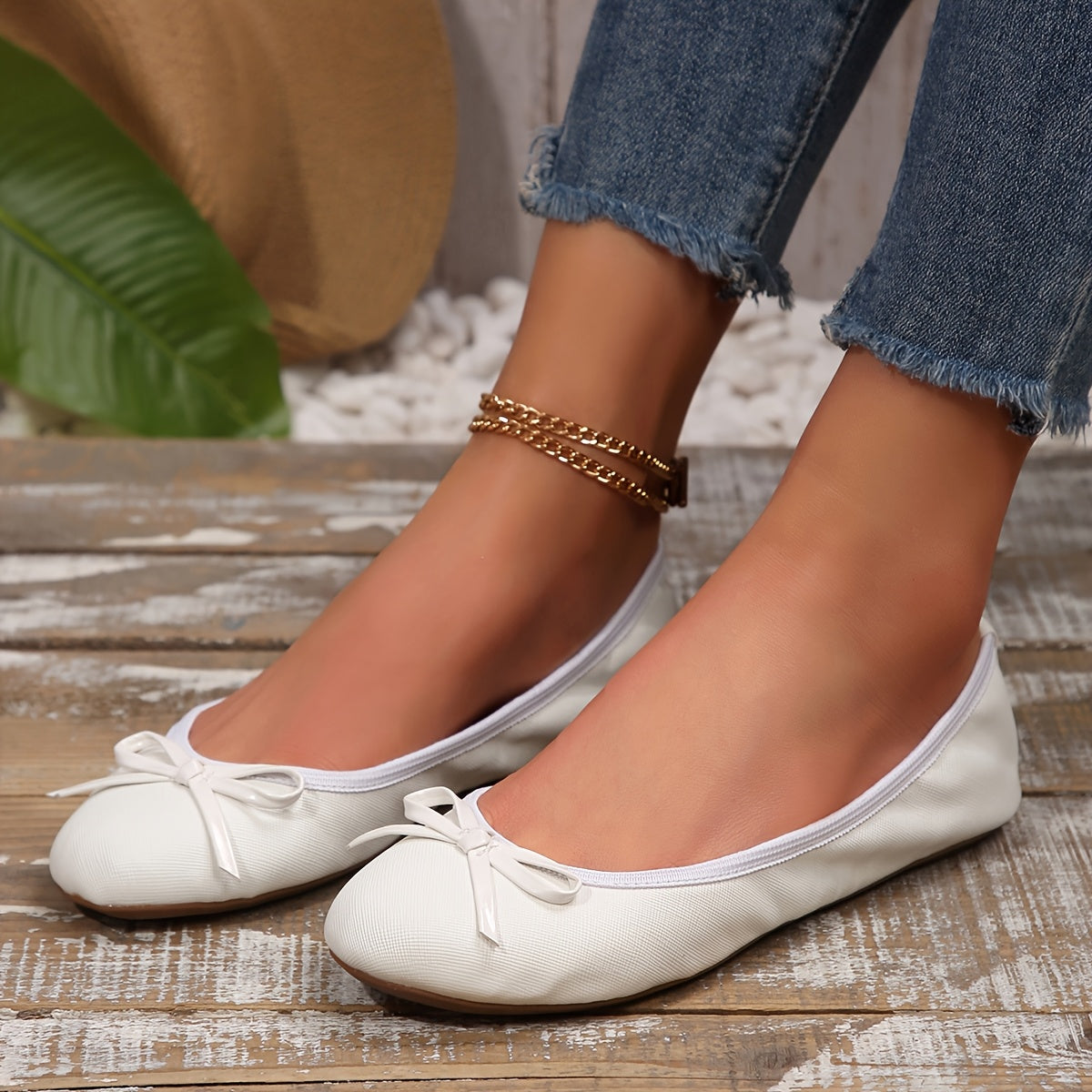 Zapatos de ballet para mujer con lazo - Zapatos de baile sin cordones con punta redonda y suela antideslizante de TPR