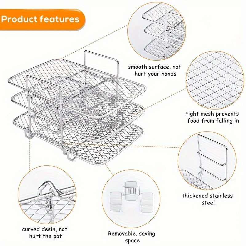 Stainless Steel Air Fryer Rack with Multi-Tier Dehydrator Stand and Oil Brush