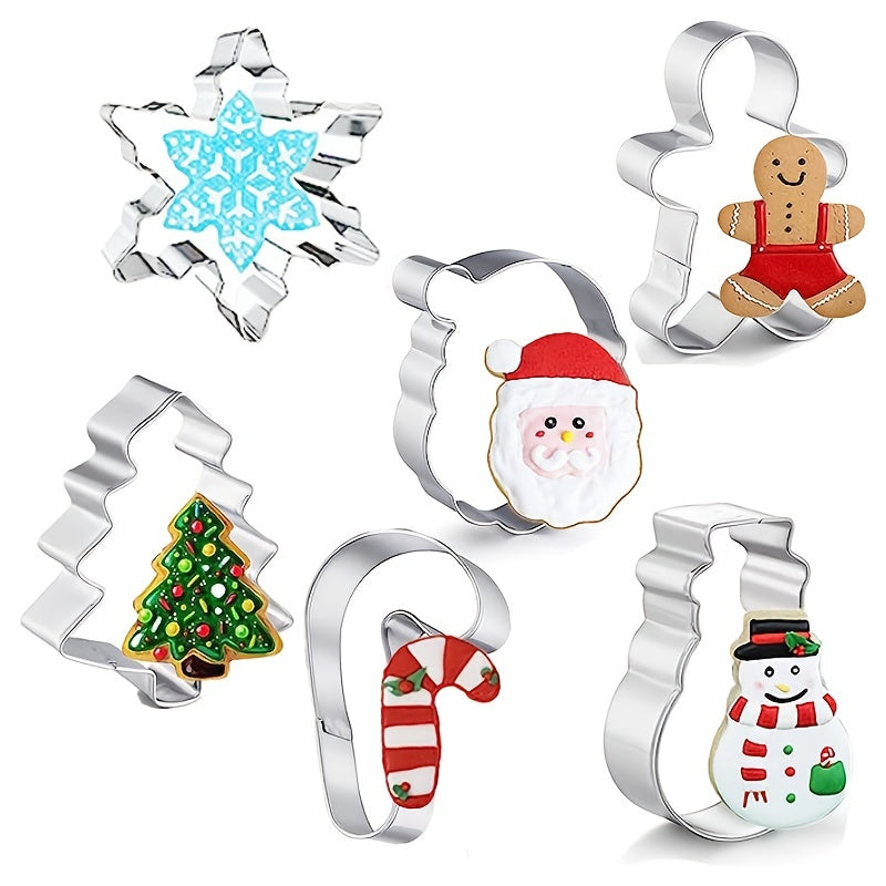 Set of 6 Christmas Cookie Cutters Stainless Steel Holiday Baking Shapes
