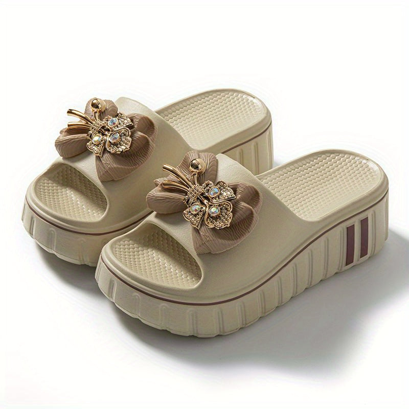Women Floral Embellished Slide Sandals EVA Non-Slip Durable Beach Shoes