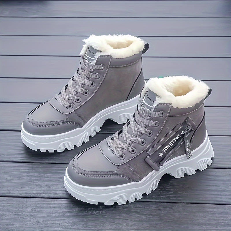 Women's Fleece-Lined Casual High-Top Sneakers Solid Color Lightweight