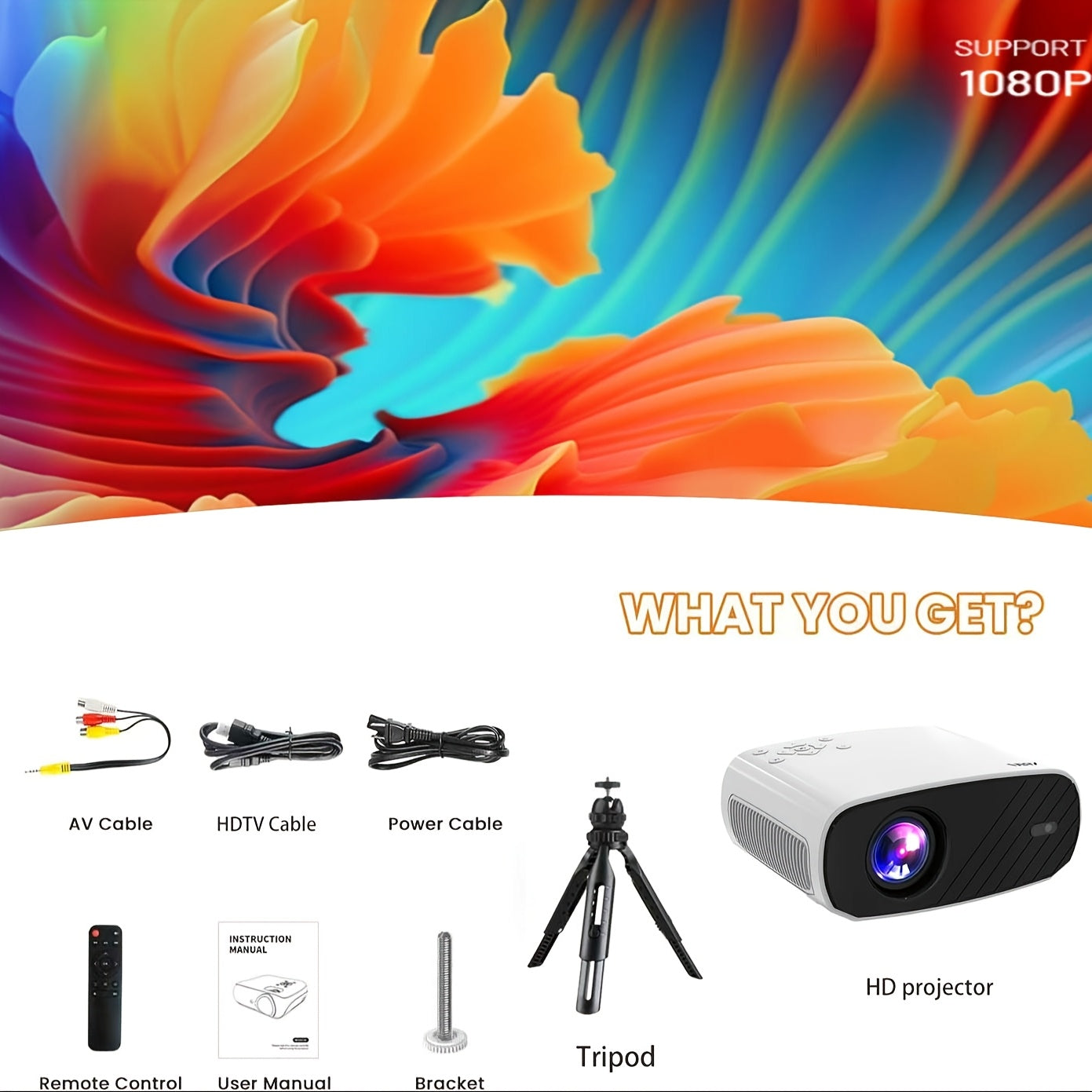 Portable Android Home Theater Projector Full HD WiFi 4K Compatible