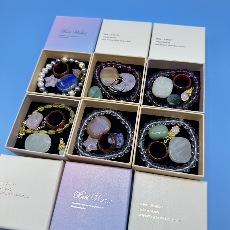 Women’s Crystal Jewelry Set with Bracelet Ring Necklace Gift Box Versatile Holiday Accessory