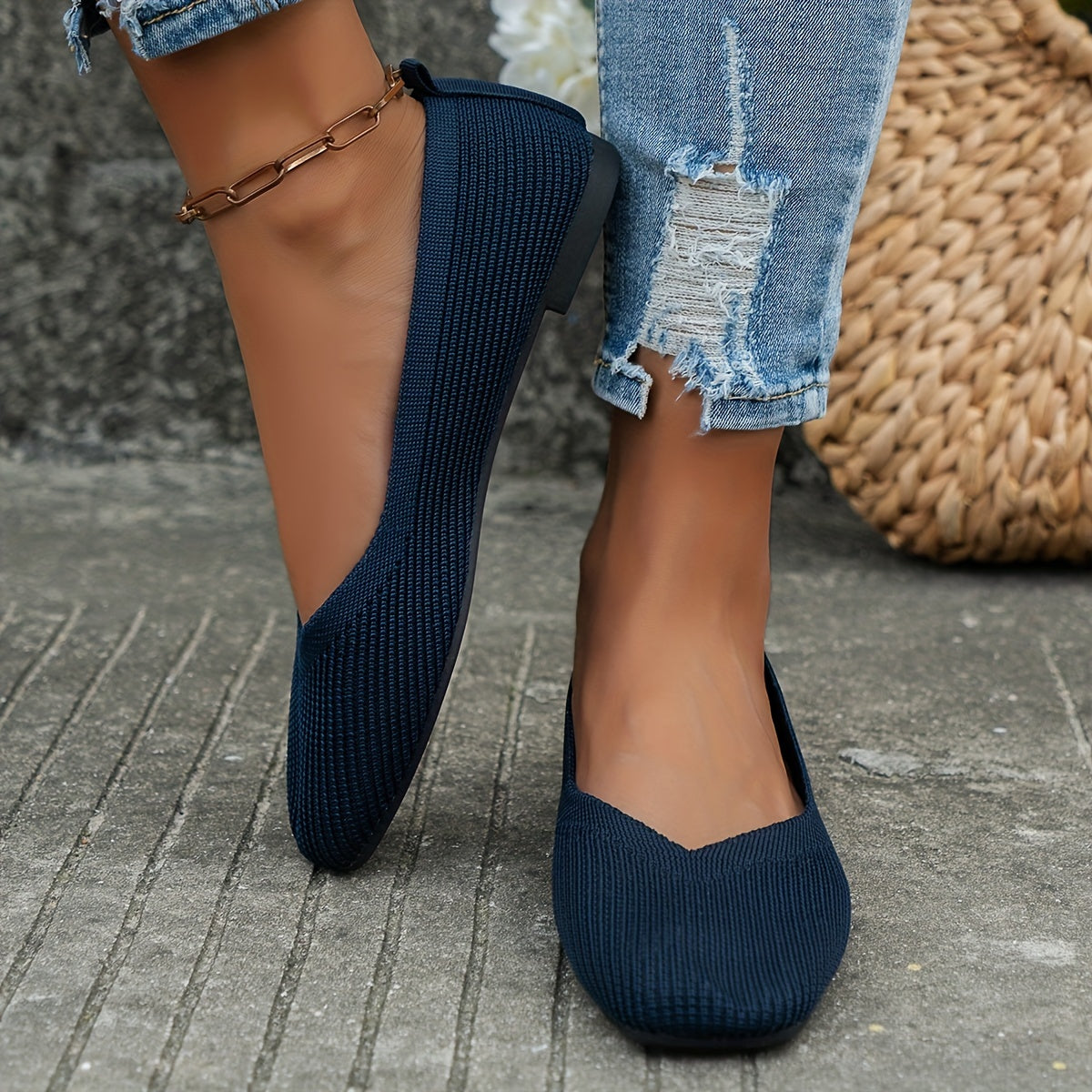 Women's Breathable Knit Slip-On Shoes Casual Square Toe Outdoor Lightweight Fabric