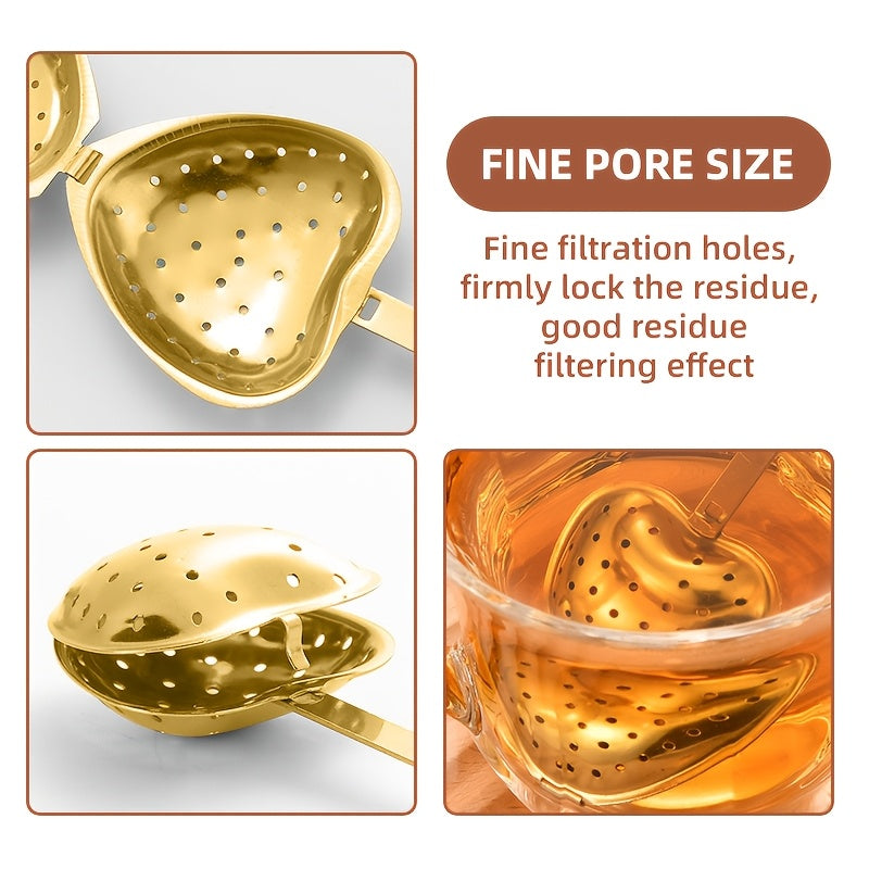 Golden Heart-Shaped Stainless Steel Tea Infuser for Loose Tea Coffee and Spices