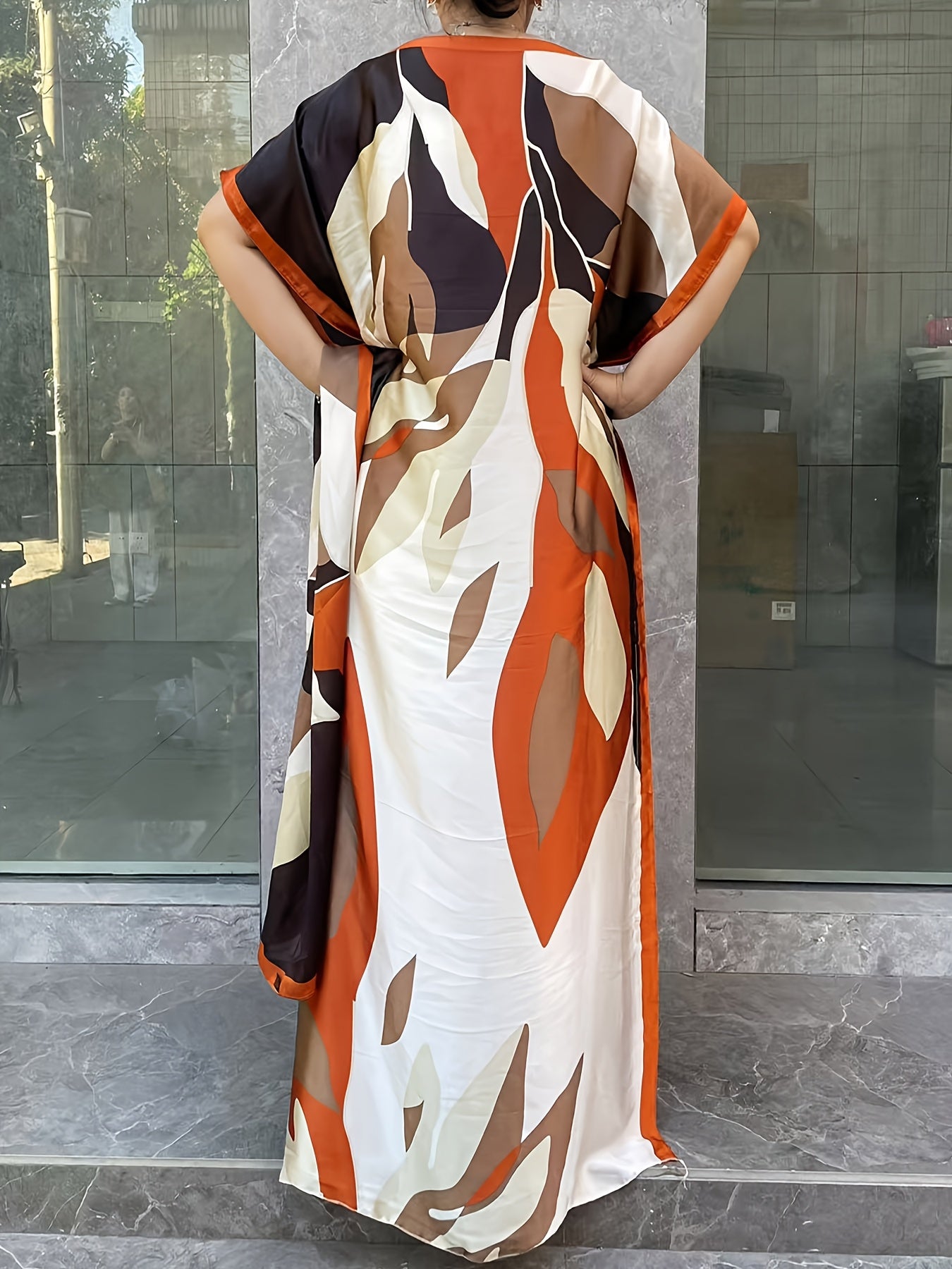 Women's Plus Size Floral Print Longline Dress with Scarf Casual Summer Holiday