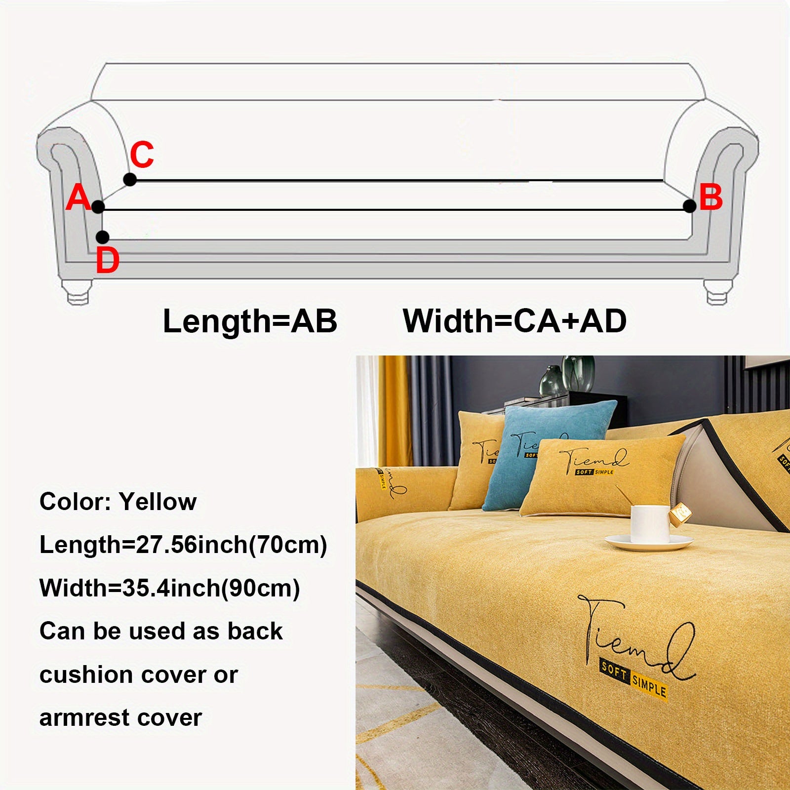 Chenille Couch Cover Non-Slip Sofa Protector for Living Room Bedroom Office