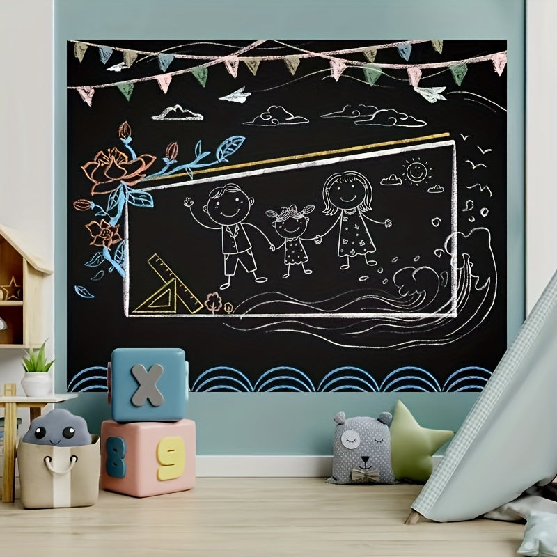 Self-Adhesive Chalkboard Wallpaper Roll with 5 Colored Chalks Dry Erase Message Board for Office School Home
