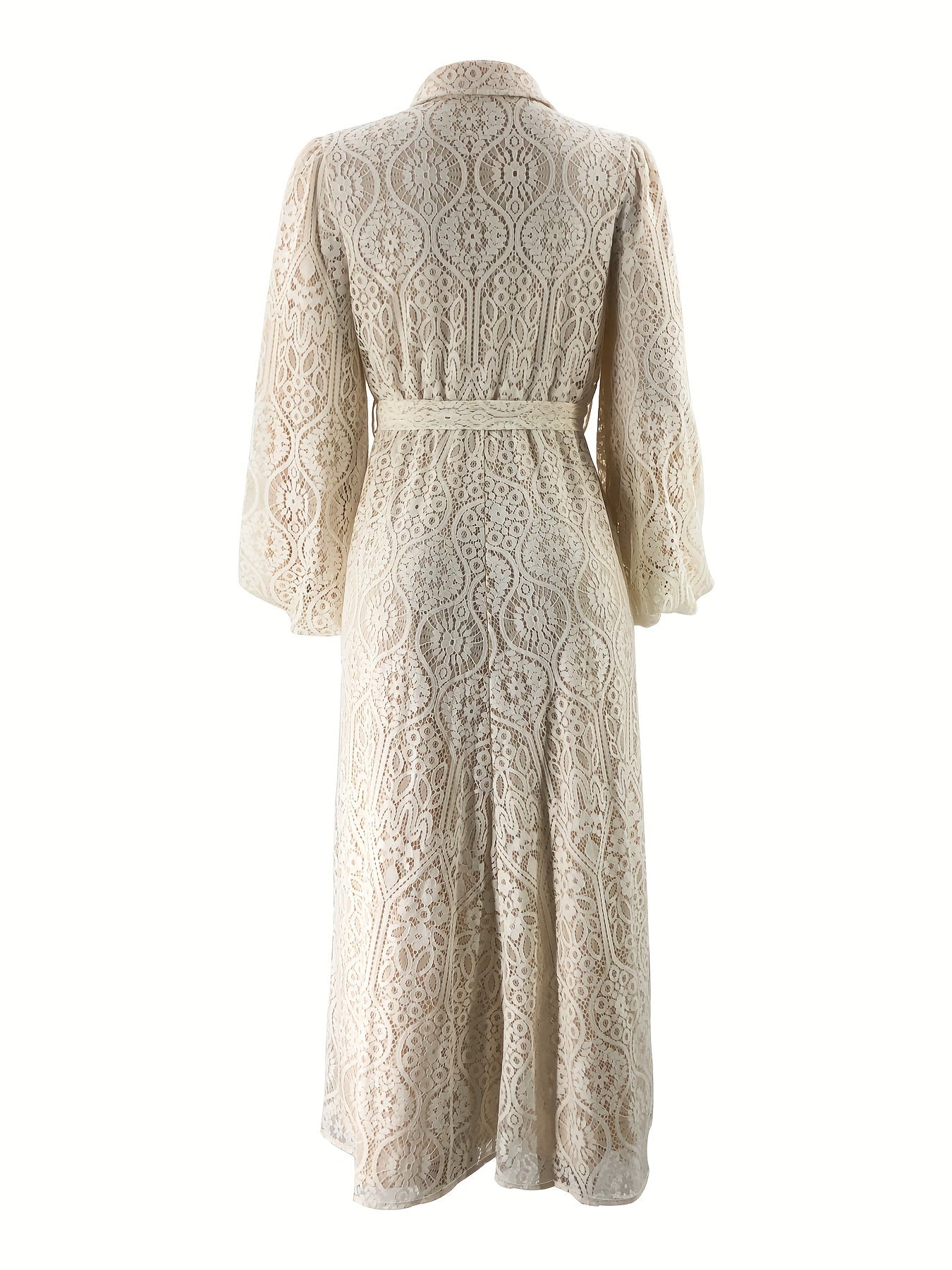 Women Middle Eastern Lace Collar Robe Dress Polyester Solid Color All Season